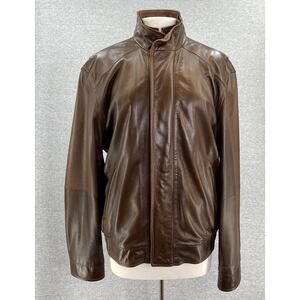 Cremieux Lambskin Jacket Mens Large Brown Bomber Flight Zip Bib Double Collar